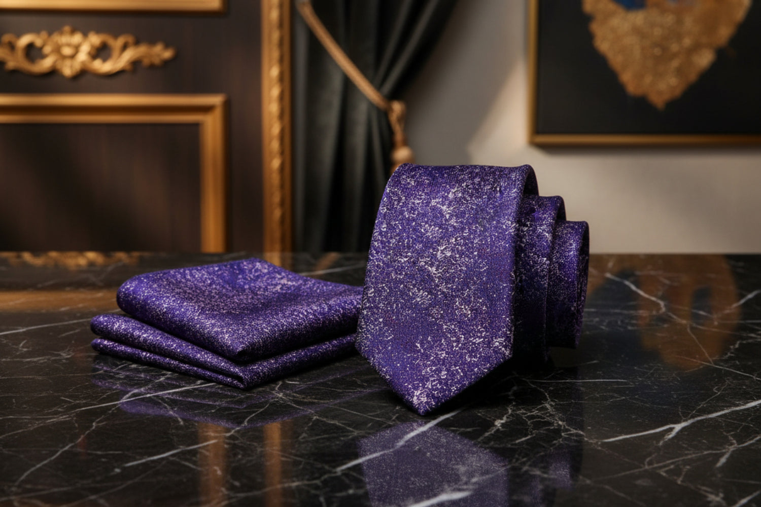 Alt View: A Fusion Purple, Persian Violet, Light Sand Color Abstract Textured Pattern Tie, Pocket Square