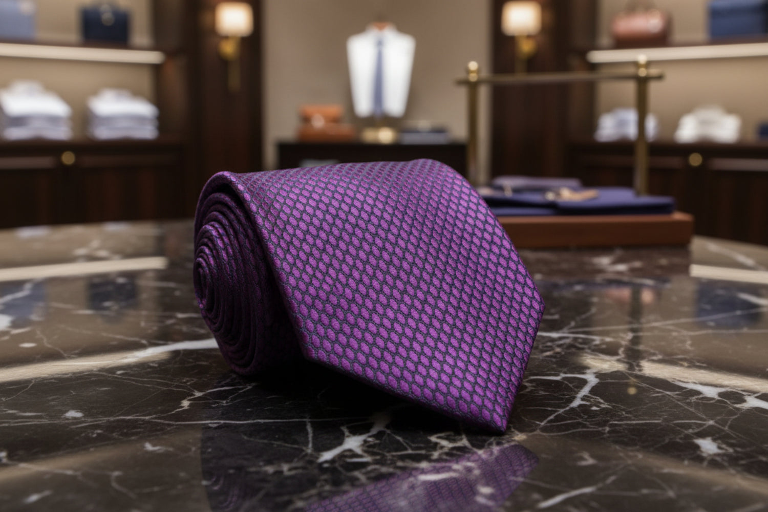 A Purple, Black Geometric Oval Shaped Pattern Necktie 