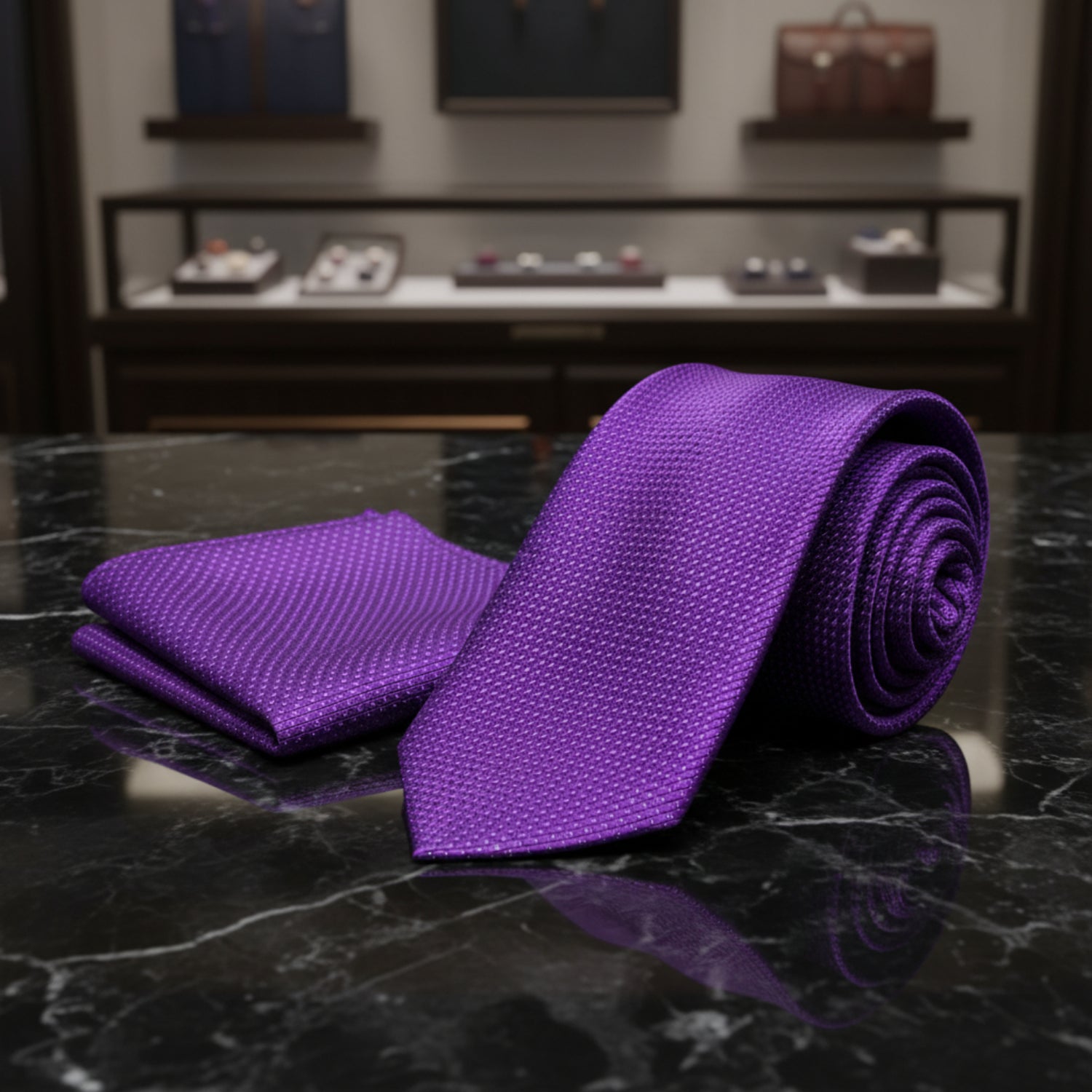 Alt View: Purple with White Dots Tie and Pocket Square