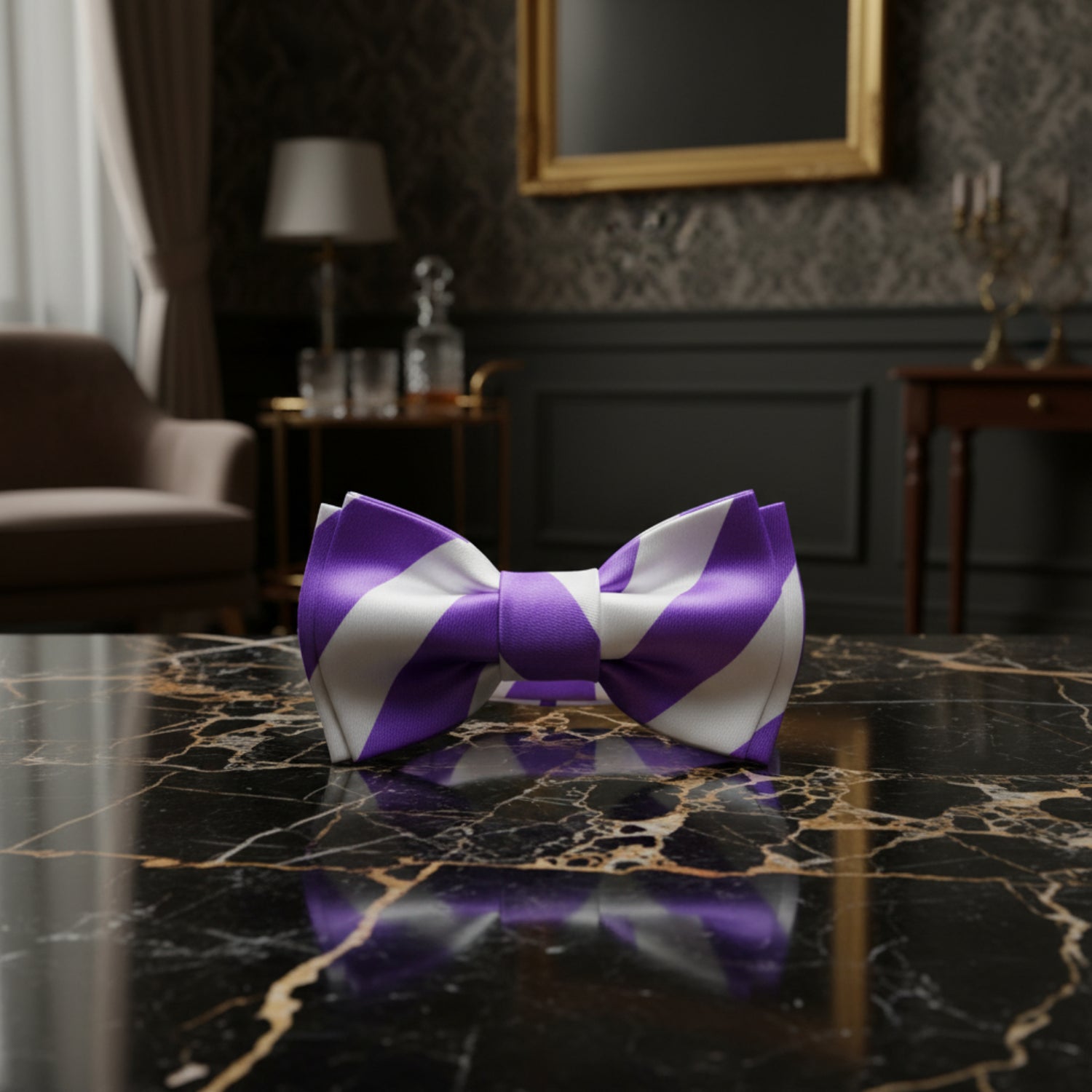 White and Purple Block Stripe Bow Tie