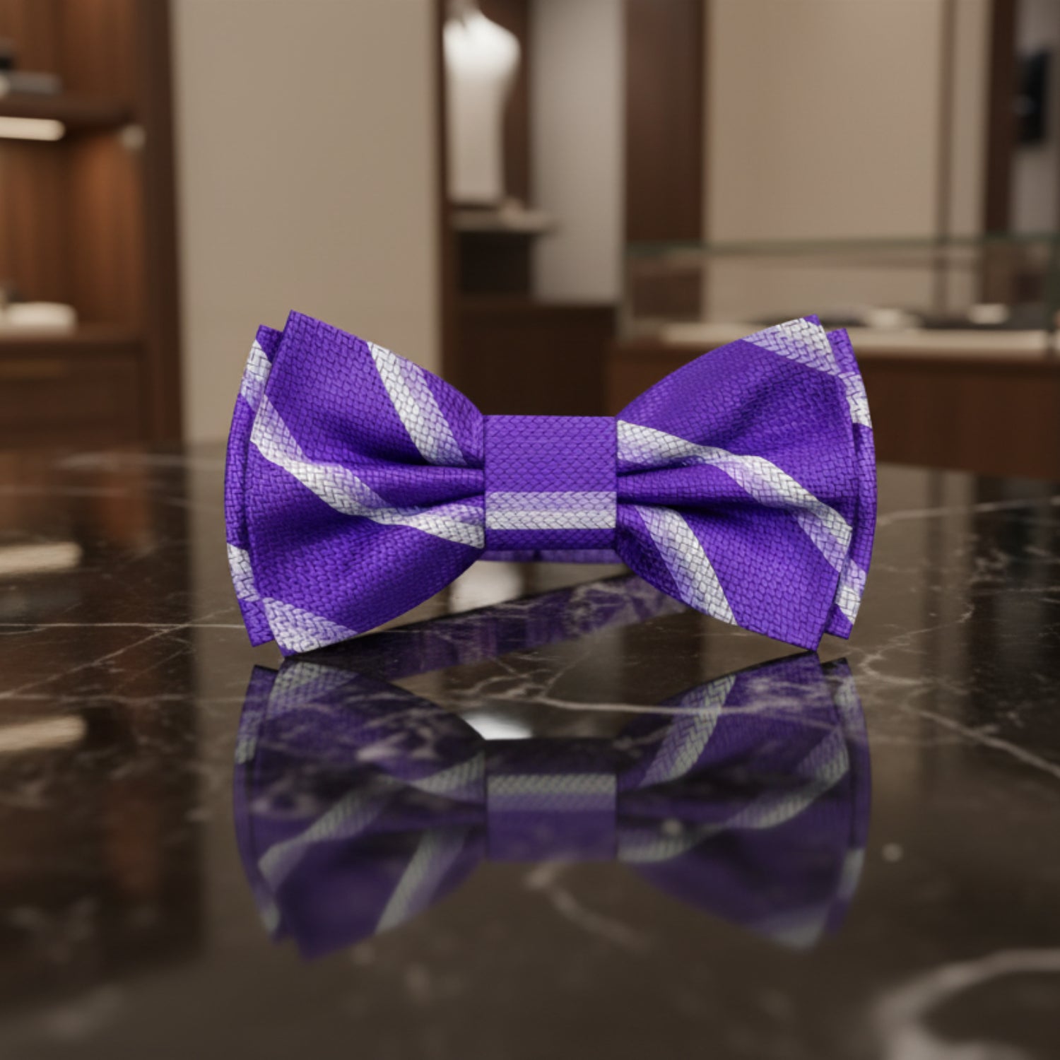 Purple White Stripe Bow Tie