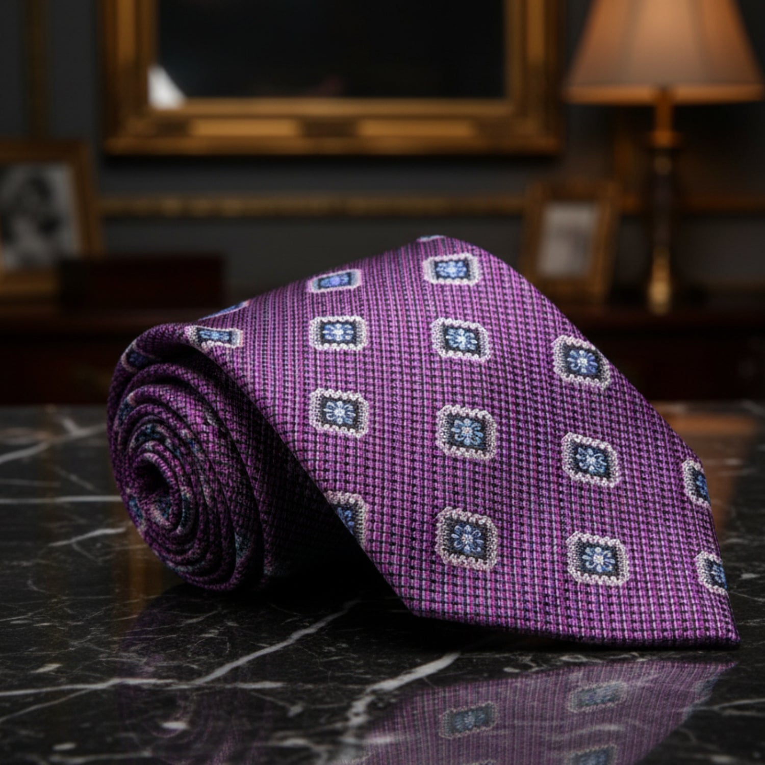 Purple Geometric Medallion Tie