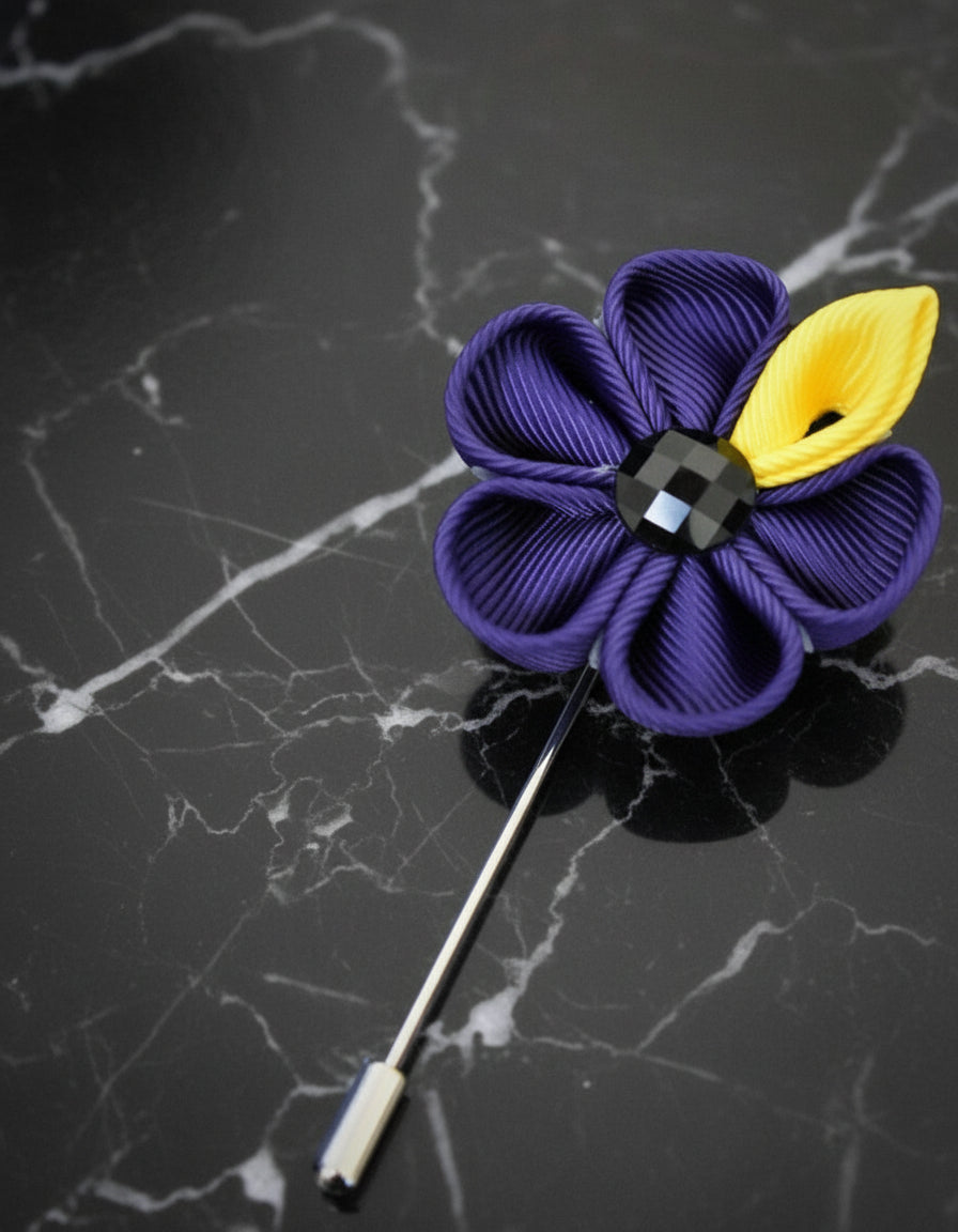 A Purple, Yellow Colored Thick Petal Lapel Flower||Purple, Yellow