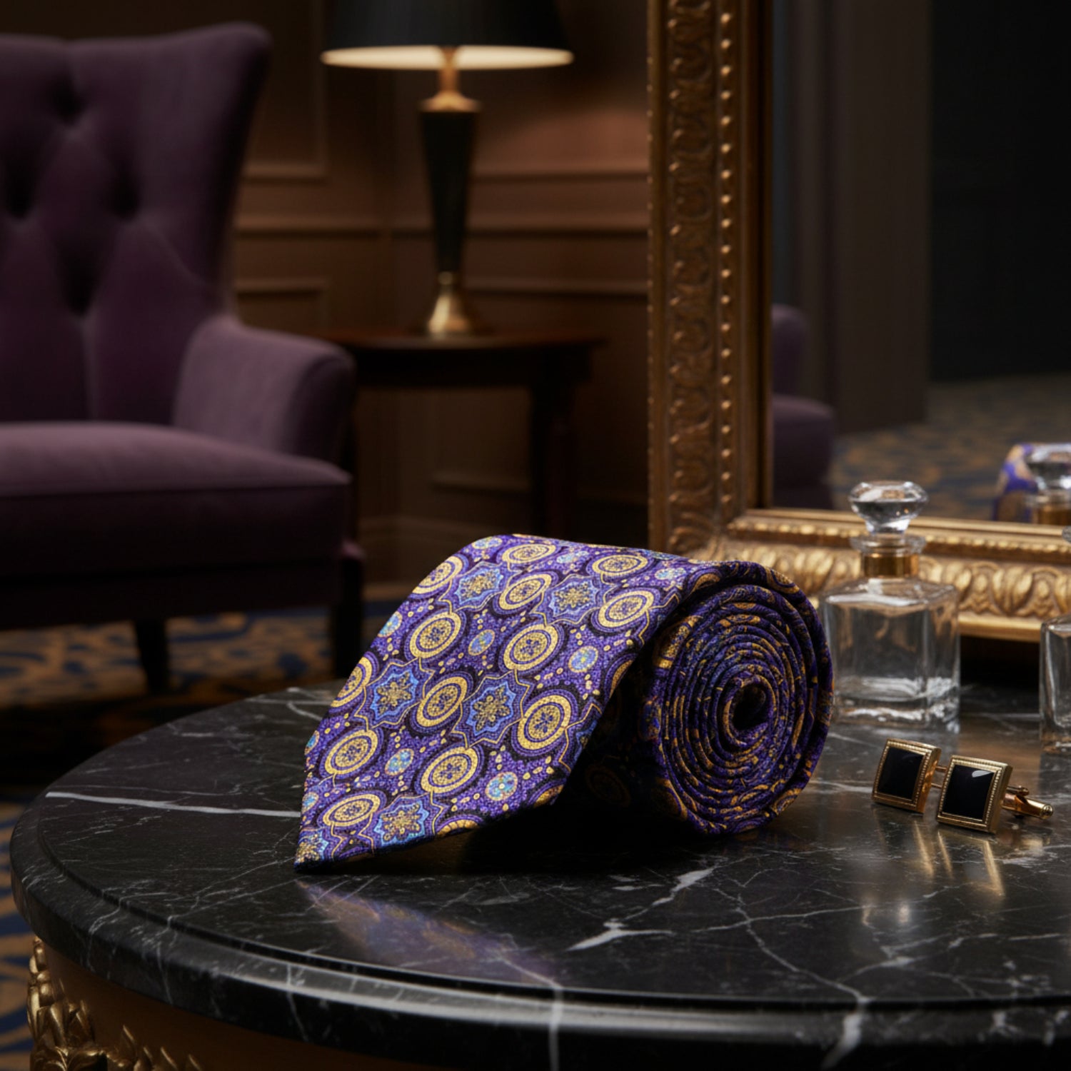 Purple and Gold Geometric Shield Tie 