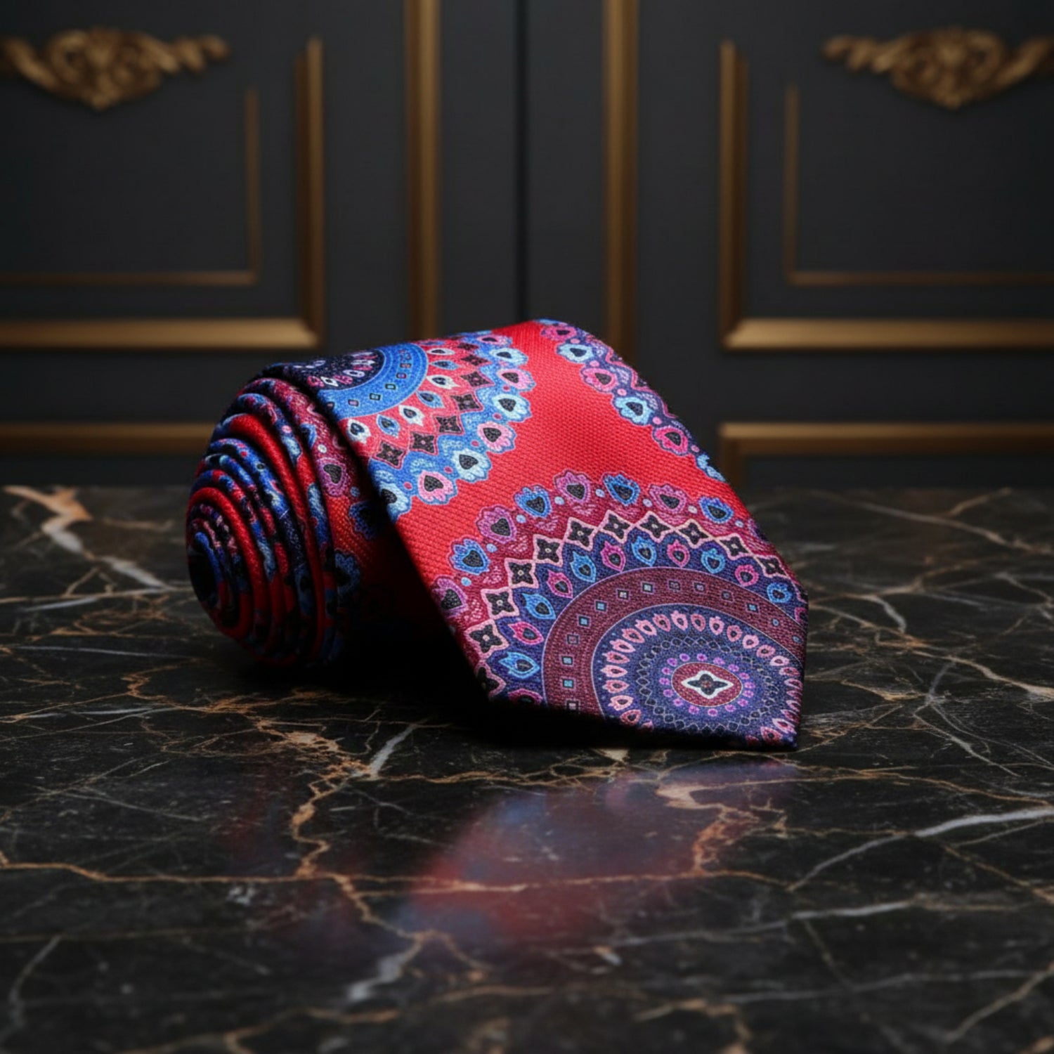 Red and Blue Hearts and Swirls Necktie