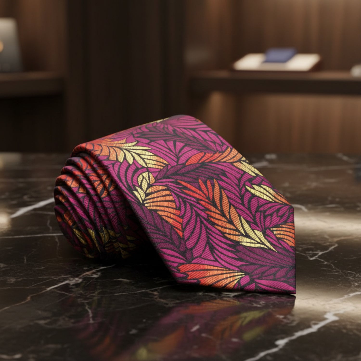 Purple, Red, Yellow Monarch Feather Tie