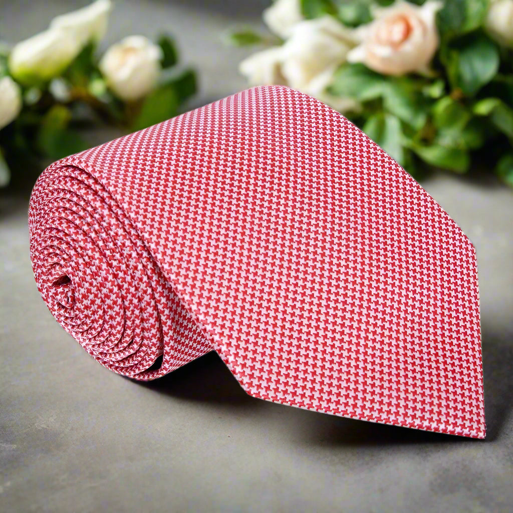 A Red, White Houndstooth Pattern Necktie