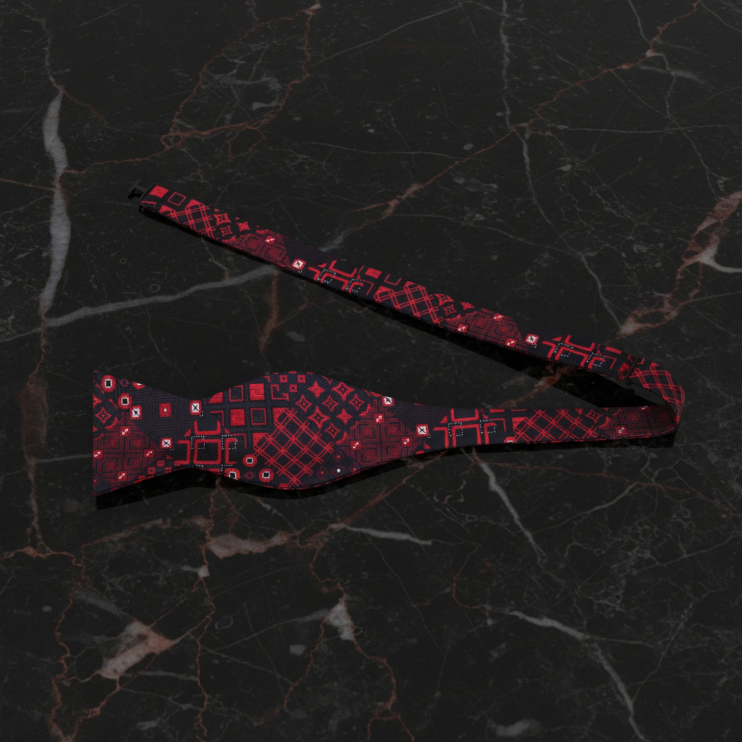 Red, Black Abstract Self Tie Bow Tie