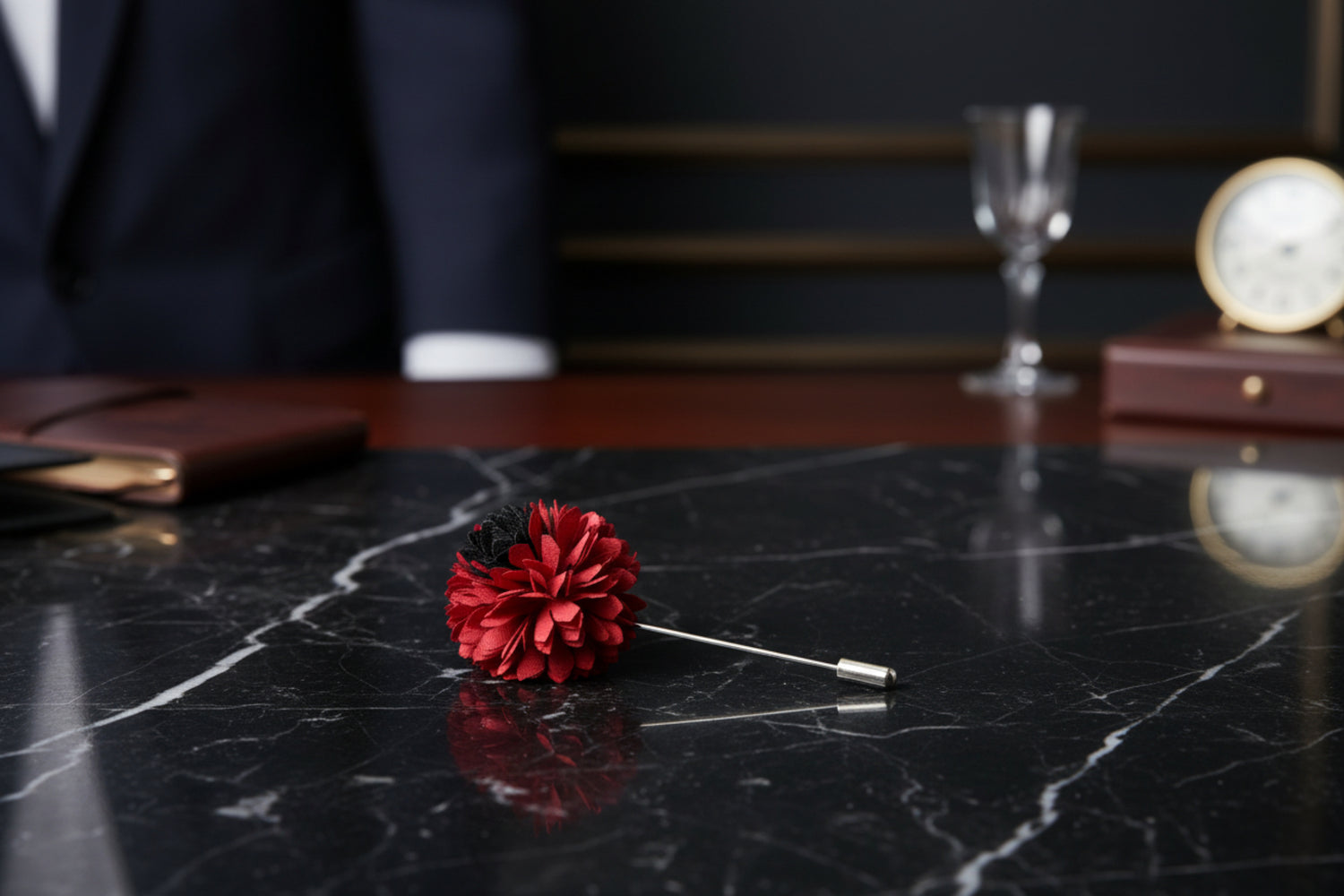 A Red, Black Thin Petal Lapel Flower