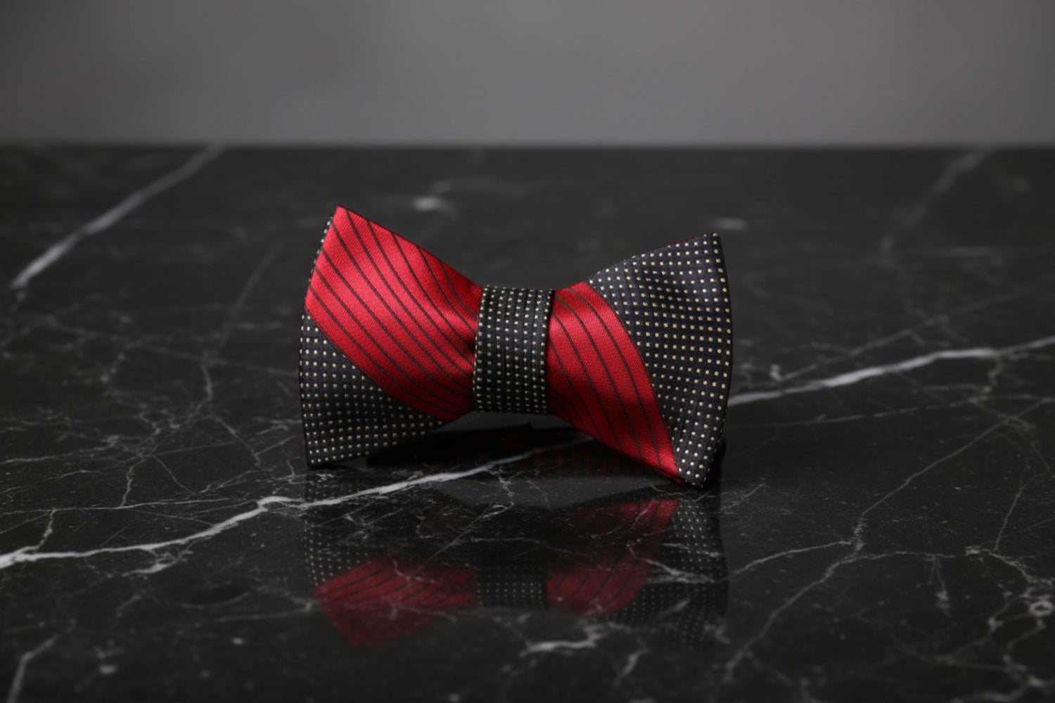 A Red, Black, Gold Abstract Lines and Dots Bow Tie 