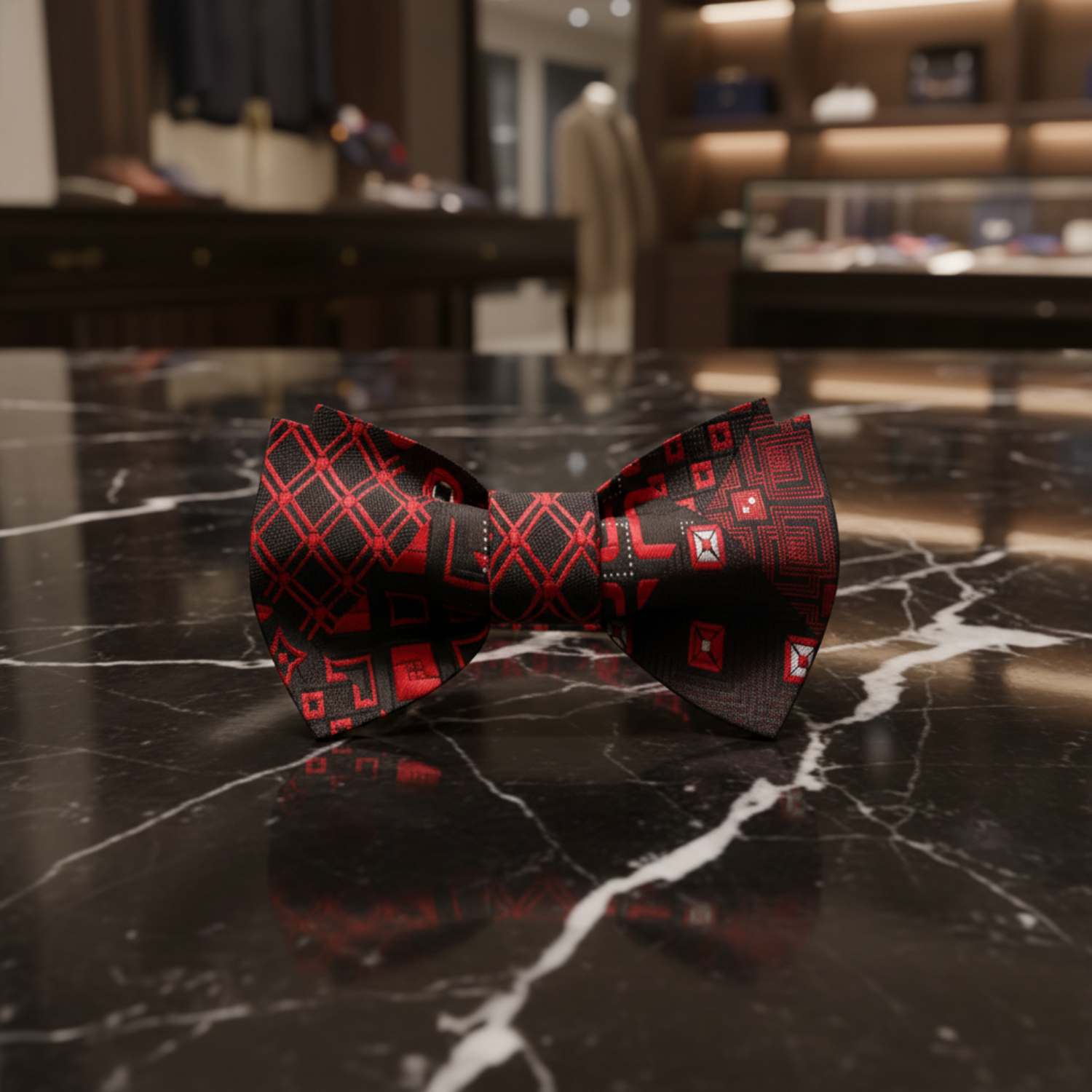Black, Red Geometric Bow Tie 