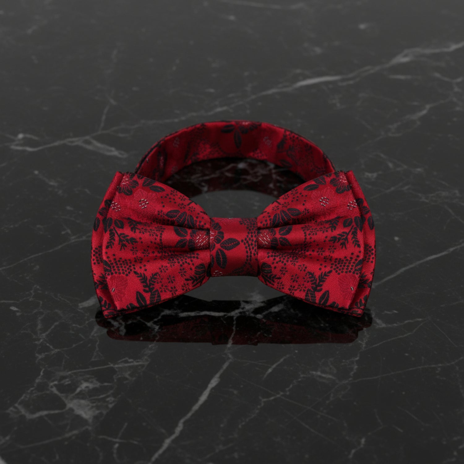 Red and Black Floral Bow Tie Pre Tied