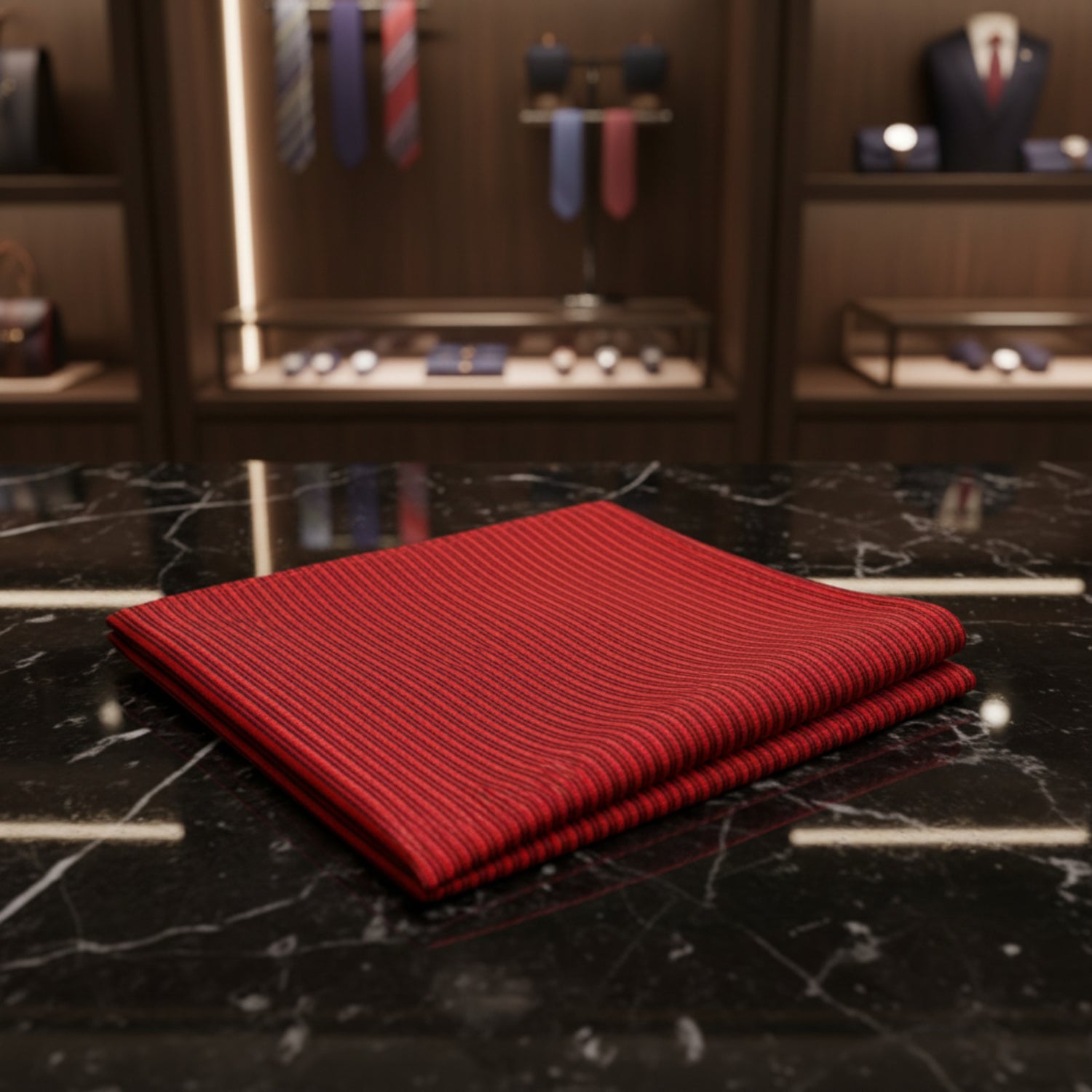 A Red, Red Pinstripe Pattern Pocket Square