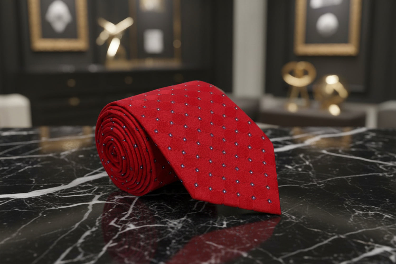 Red, Black Geometric Tie 