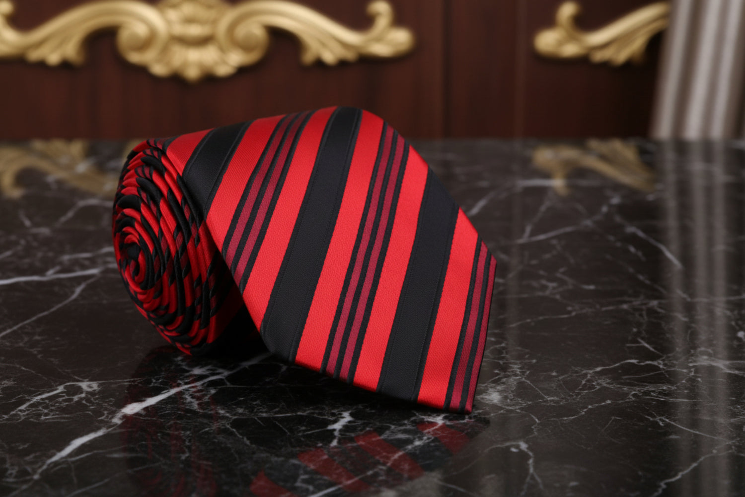 A Black, Red Stripe Pattern Necktie 
