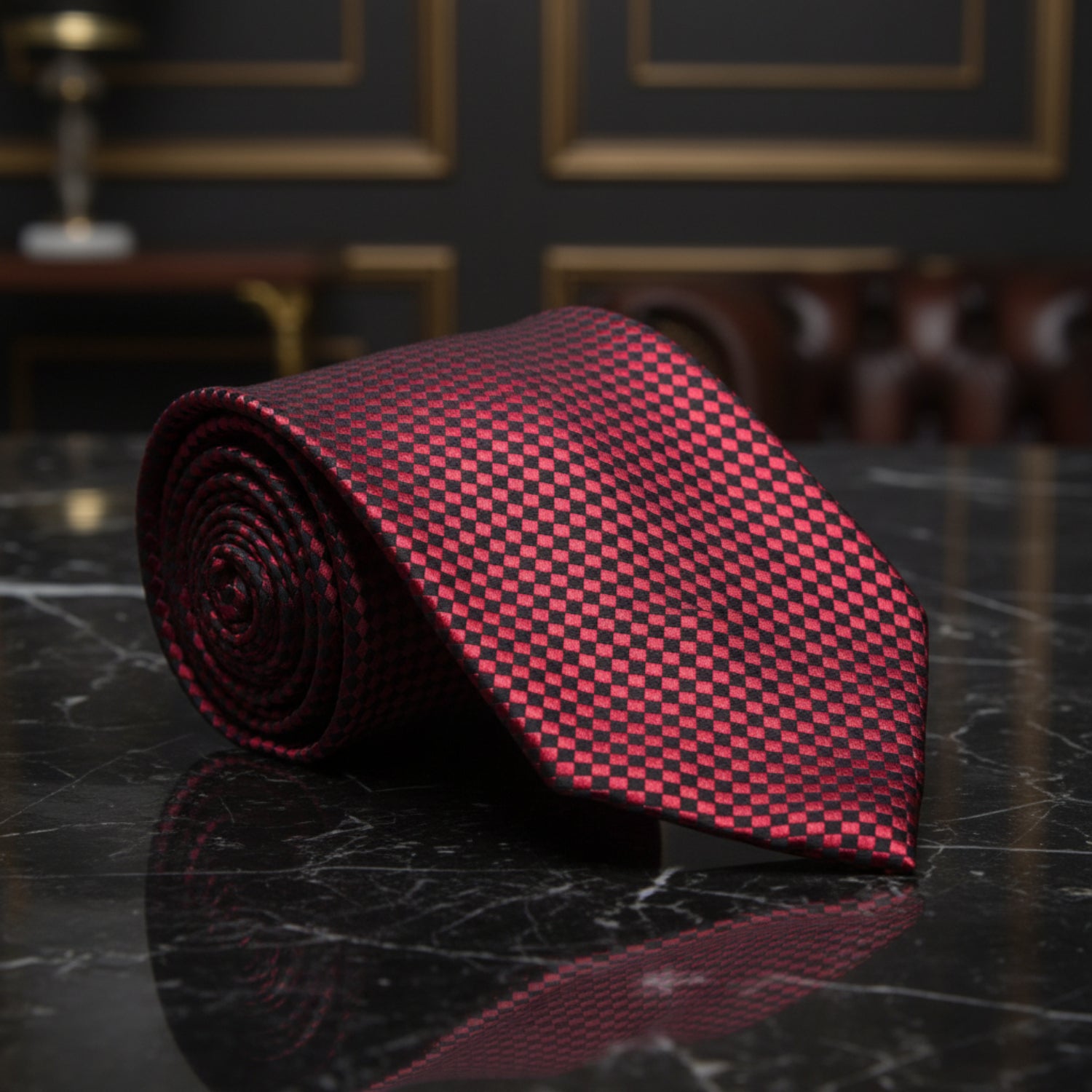 Red, Black Check Tie  