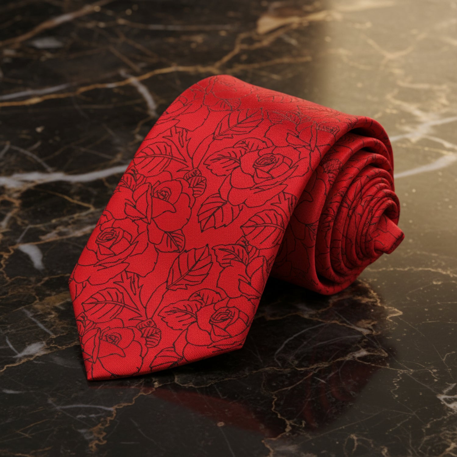 Red, Black Sketched Roses Tie 