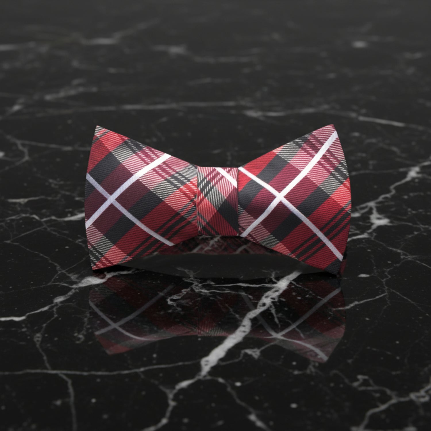 A Red, Black Plaid Pattern Self Tie Bow Tie