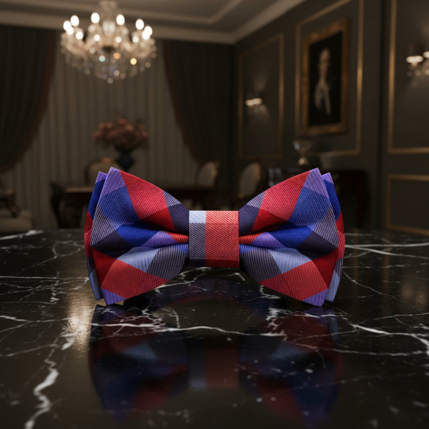 Red, Blue Check Bow Tie 