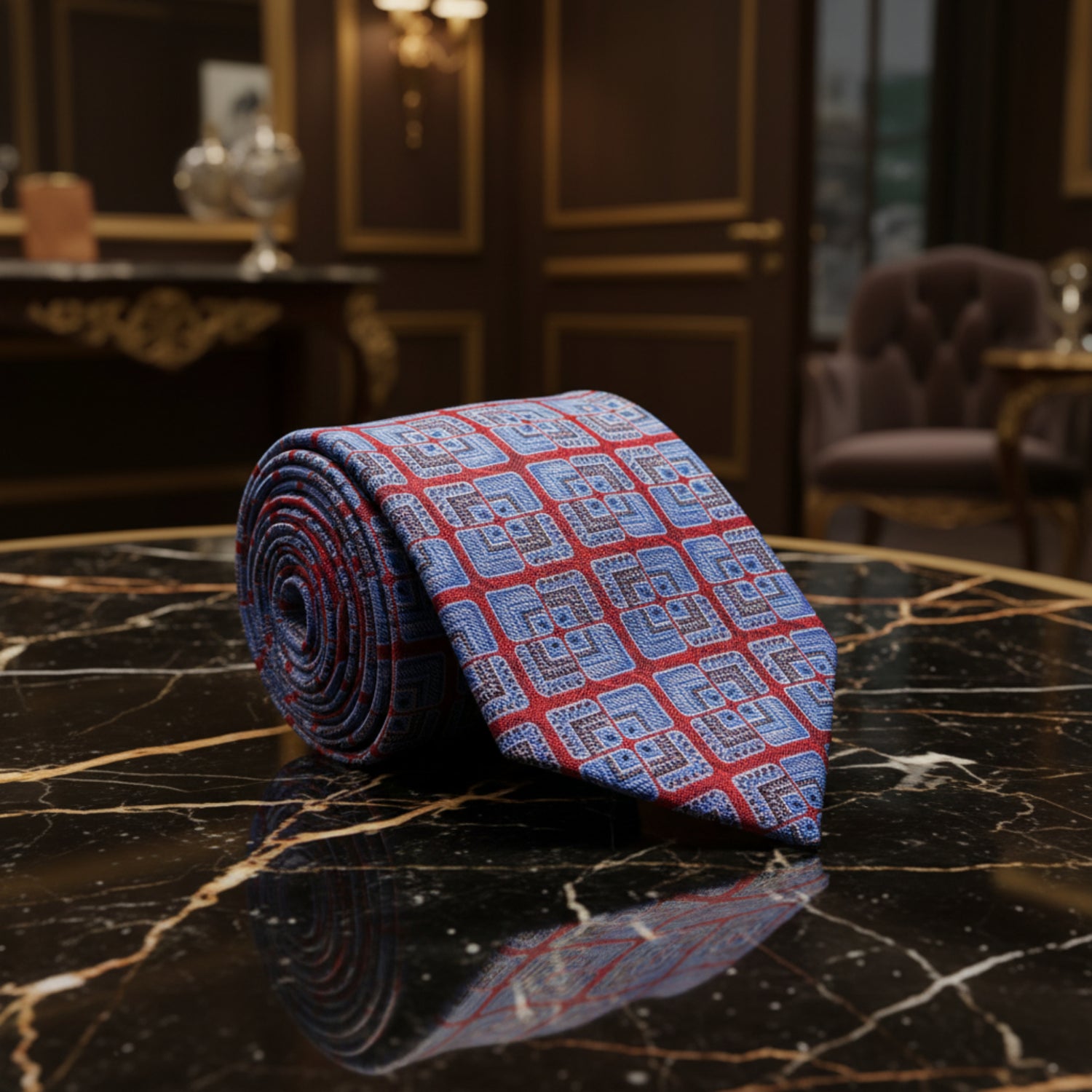 Red and Blue Geometric Abstract Tie  