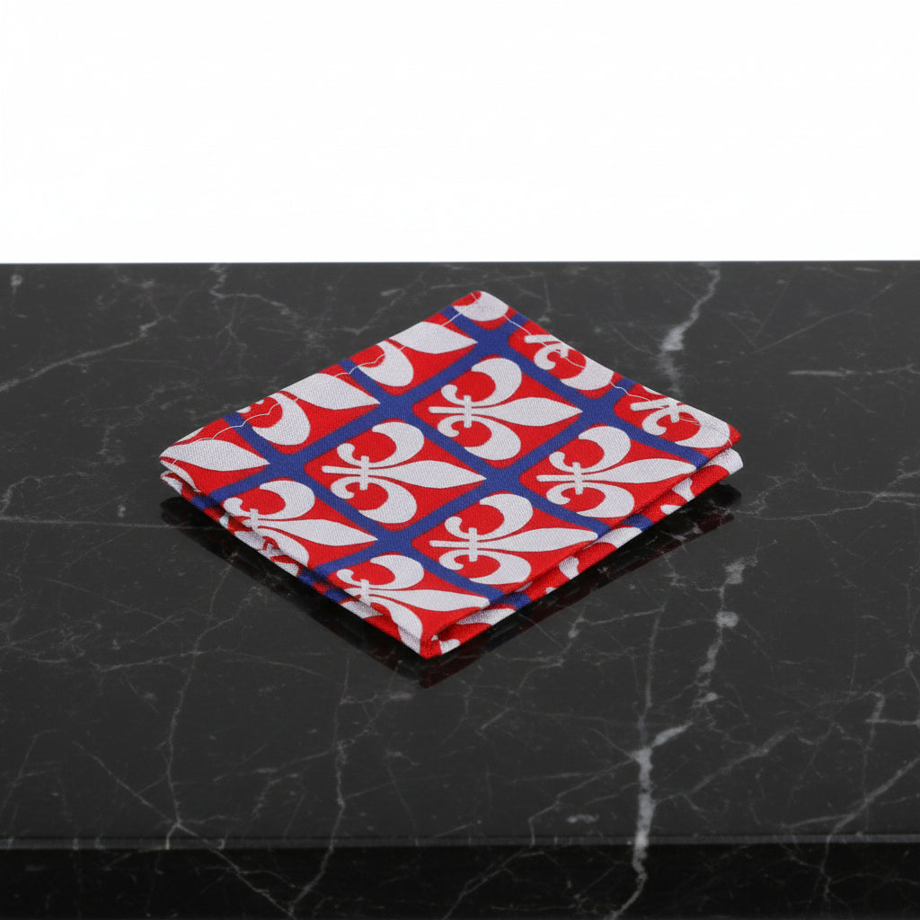Red, Blue, Grey Fleur-De-Lis Pocket Square