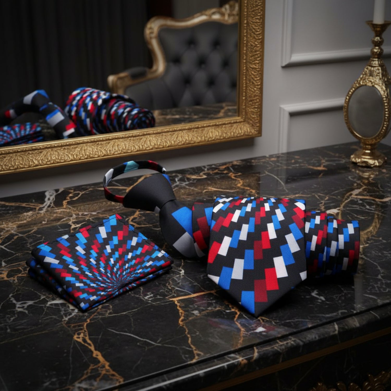Blue, Red and Black Abstract Tie 2