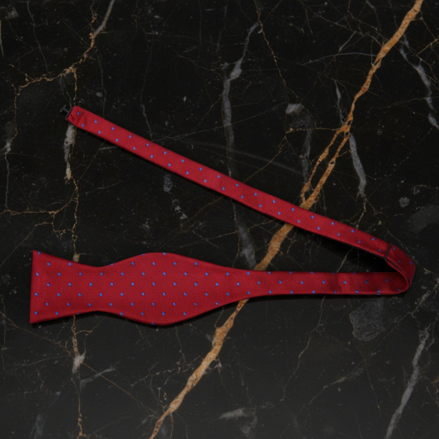 Self Tie: Blue, Red Polka Bow Tie 