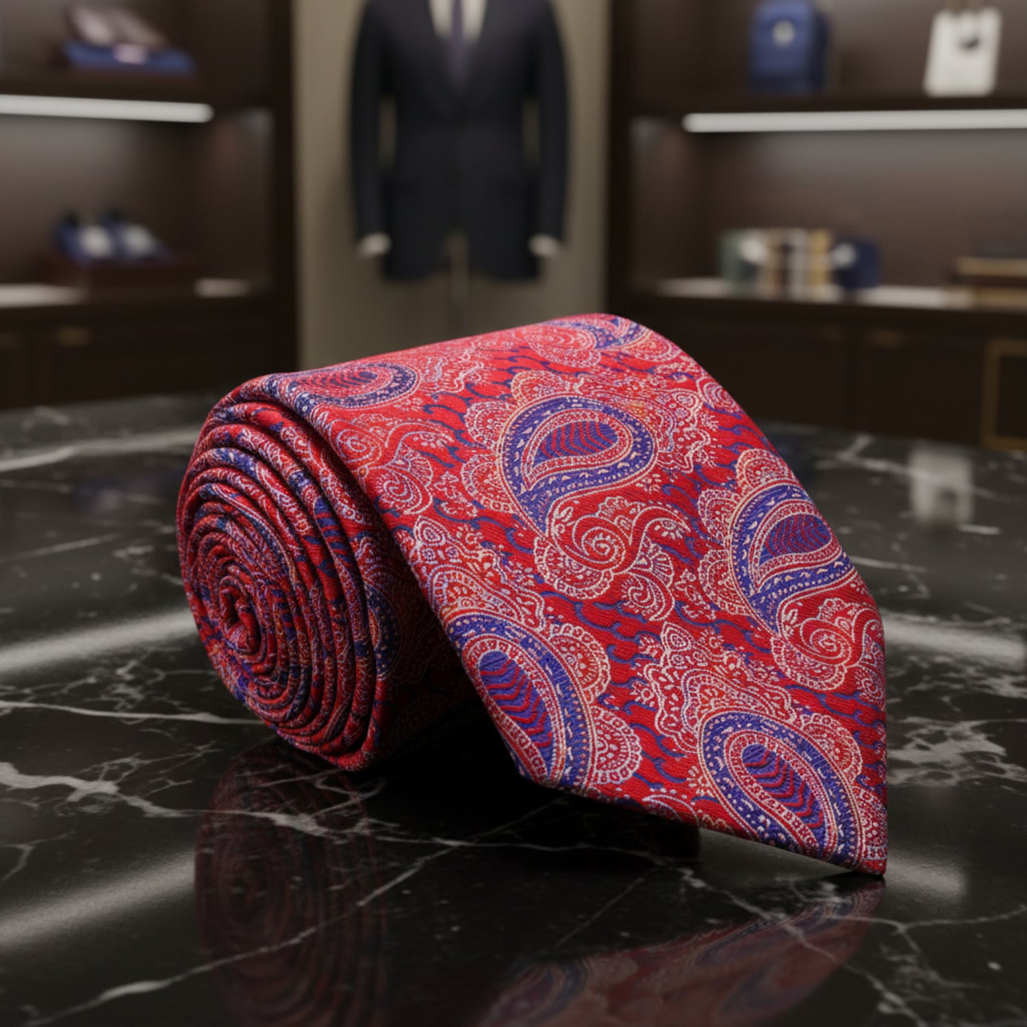 Red with Blue Paisley Tie  