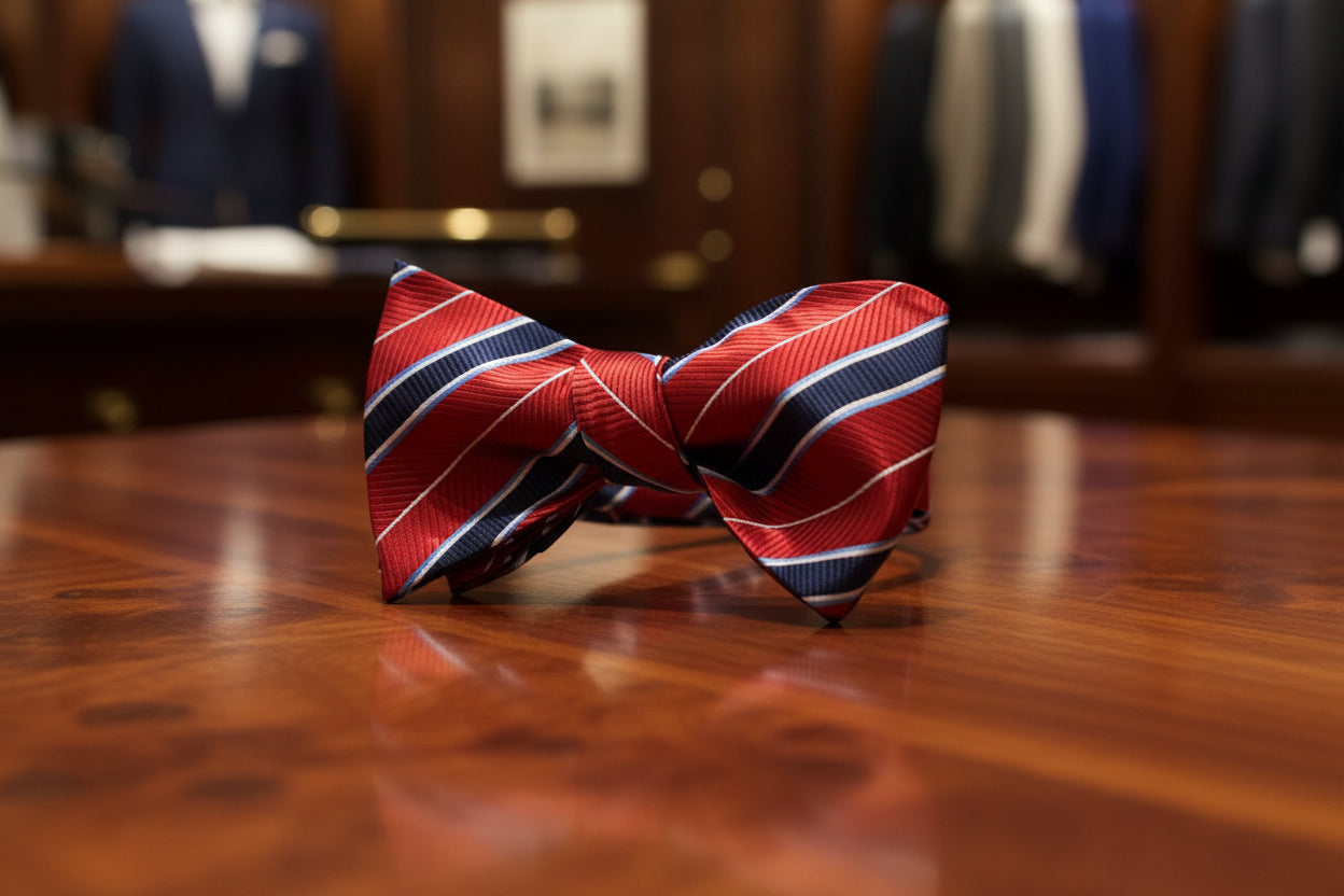 A Red, Blue Stripe Pattern Self Tie Bow Tie