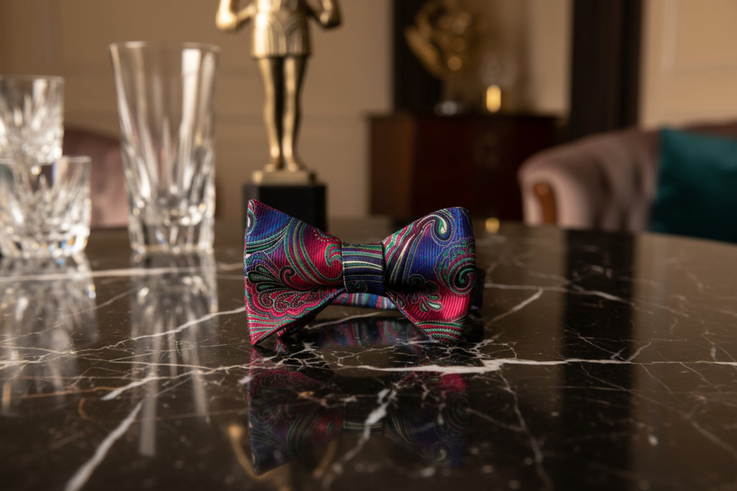 A Red, Green, Blue Paisley Pattern Bow Tie