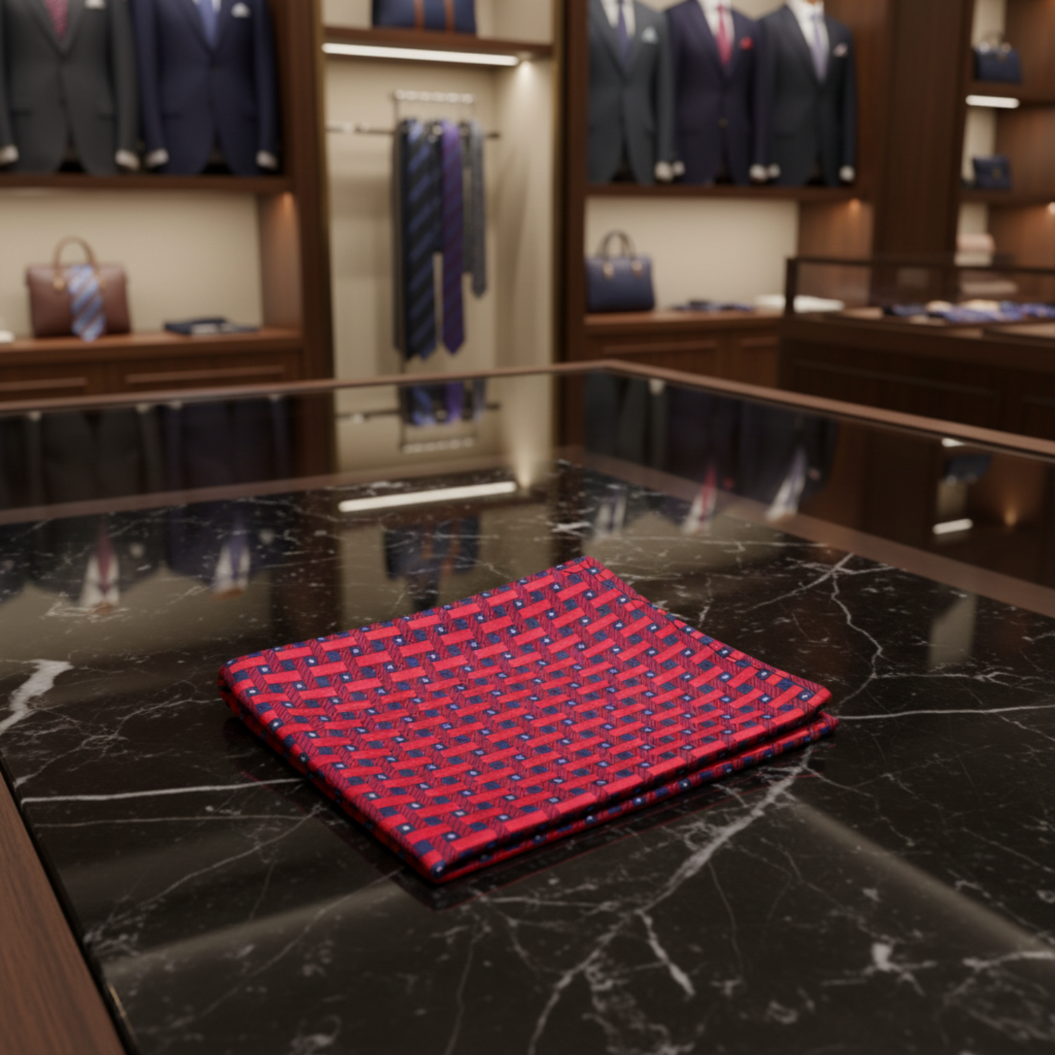 Main View: Red, Blue Geometric Pocket Square