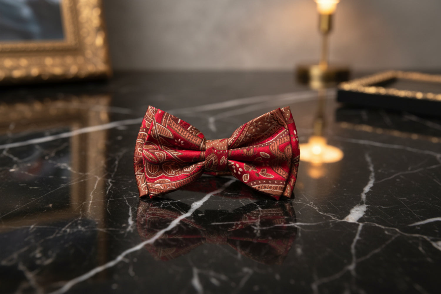 A Deep Red, Brown Color With Paisley Pattern Kids Pre-Tied Bow Tie 
