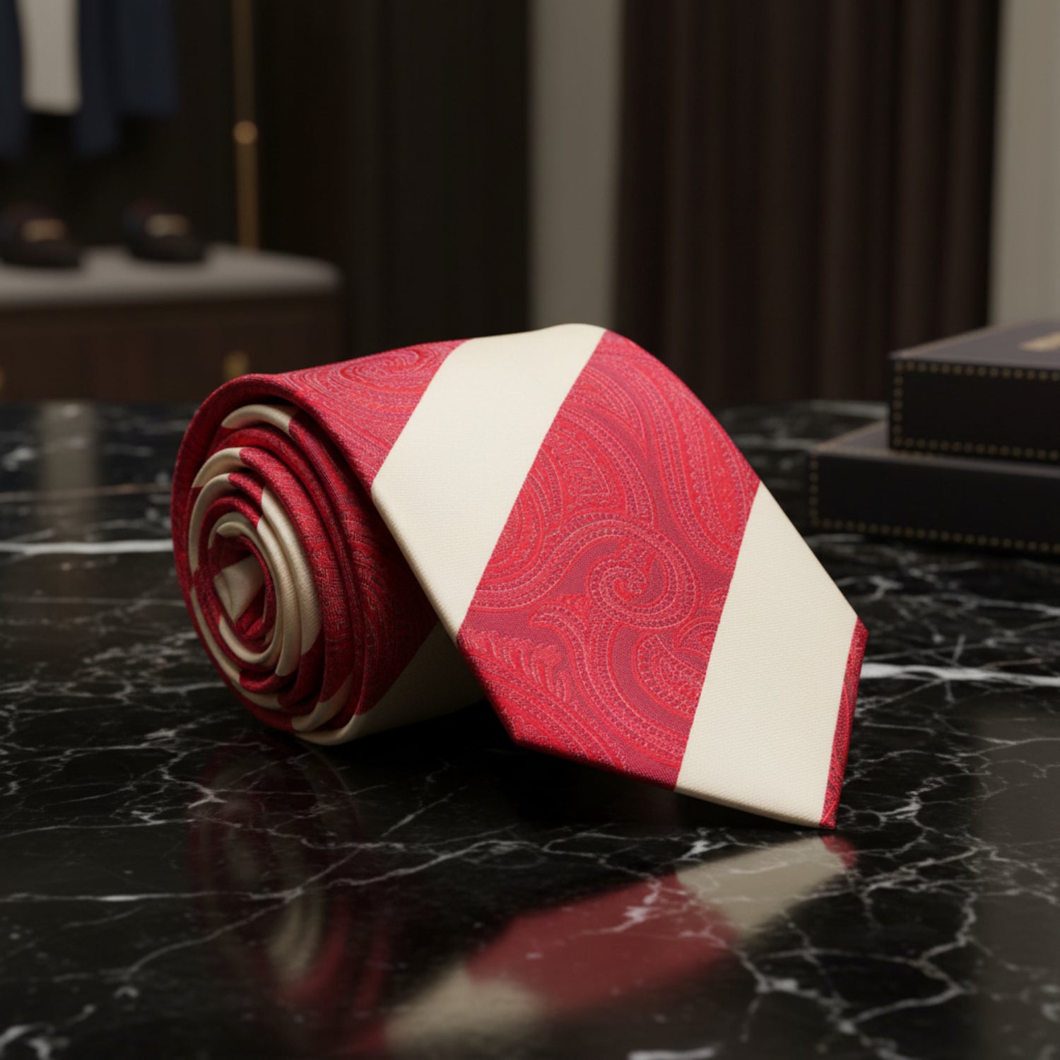 Red Cream Paisley Tie 