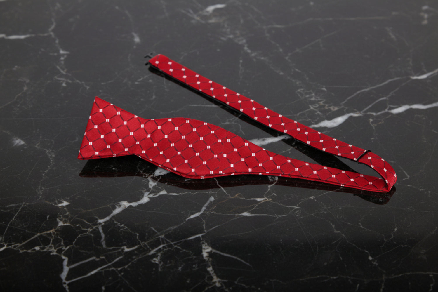 Self Tie: A Red, White Geometric with Small Checks Pattern Bow Tie