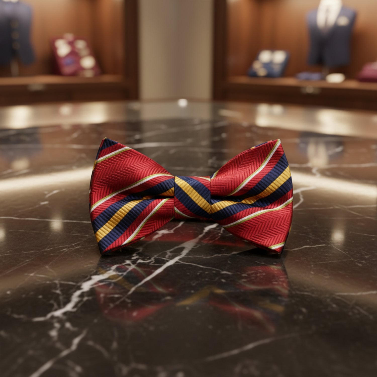 A Red, Yellow Stripe Pattern Pre Tied Bow Tie
