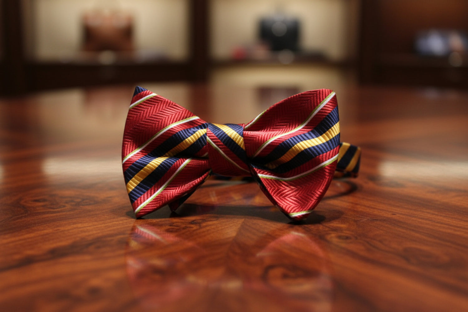 A Red, Yellow Stripe Pattern Self Tie Bow Tie