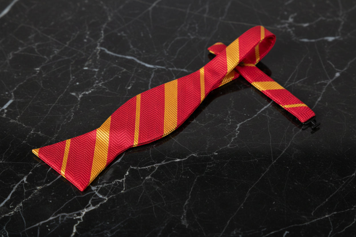 Untied: A Red, Gold Stripe Pattern Self Tie Bow Tie