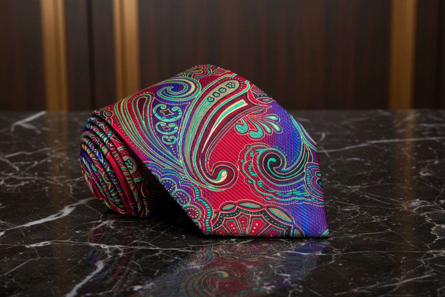 A Blue, Red, Green Paisley Pattern Necktie