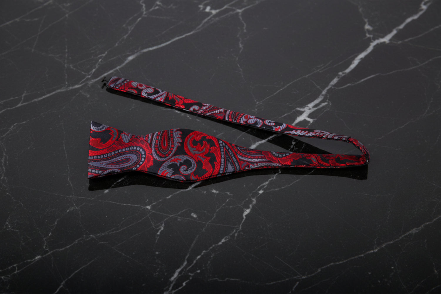  Red, Black Grey Large Paisley Pattern Self Tie Bow Tie Untied
