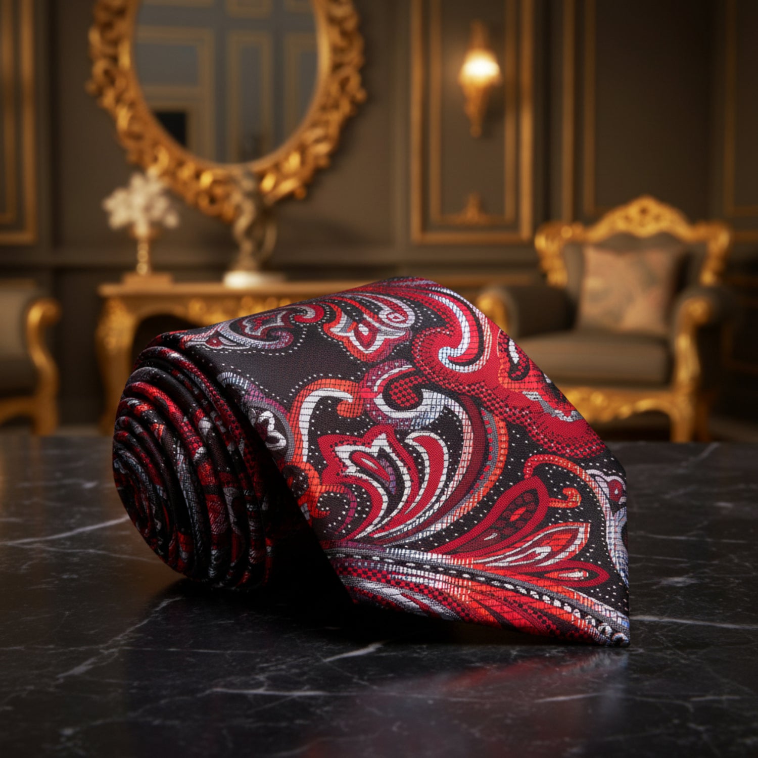 Red paisley tie