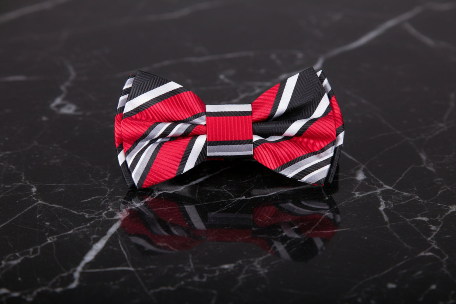 Red, Black, White Stripe Bow Tie  