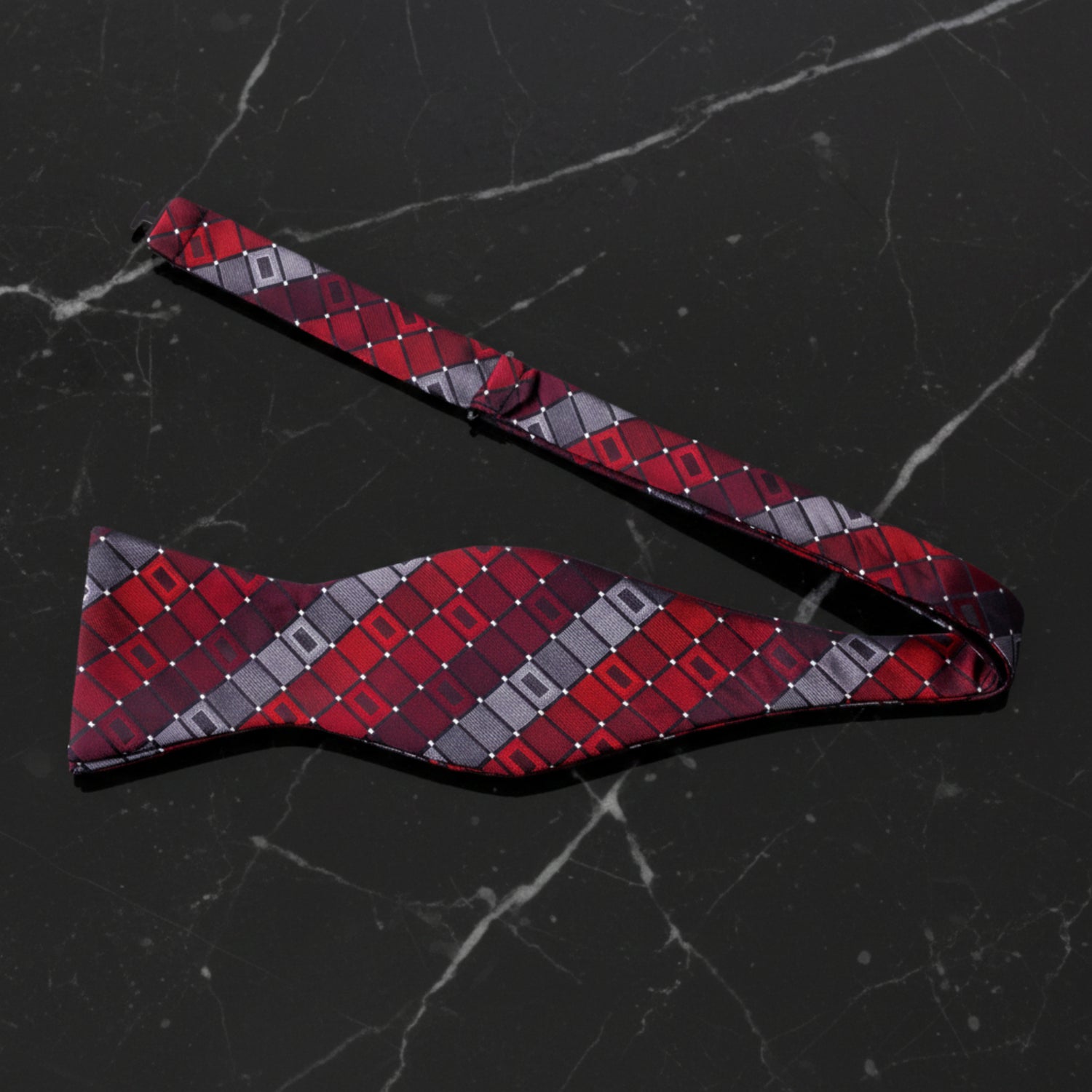 Red, Grey Geometric Bow Tie Untied
