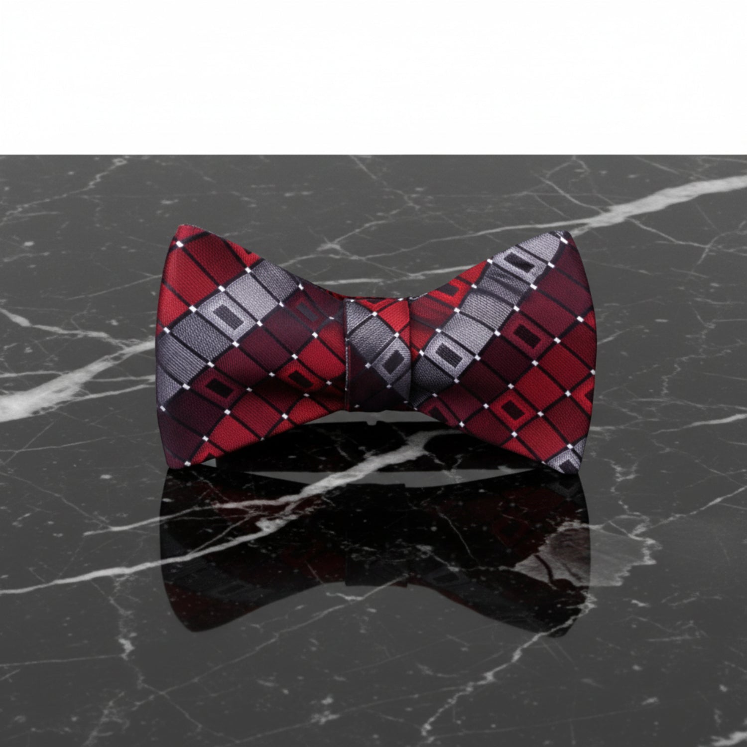 Red, Grey Geometric Bow Tie  
