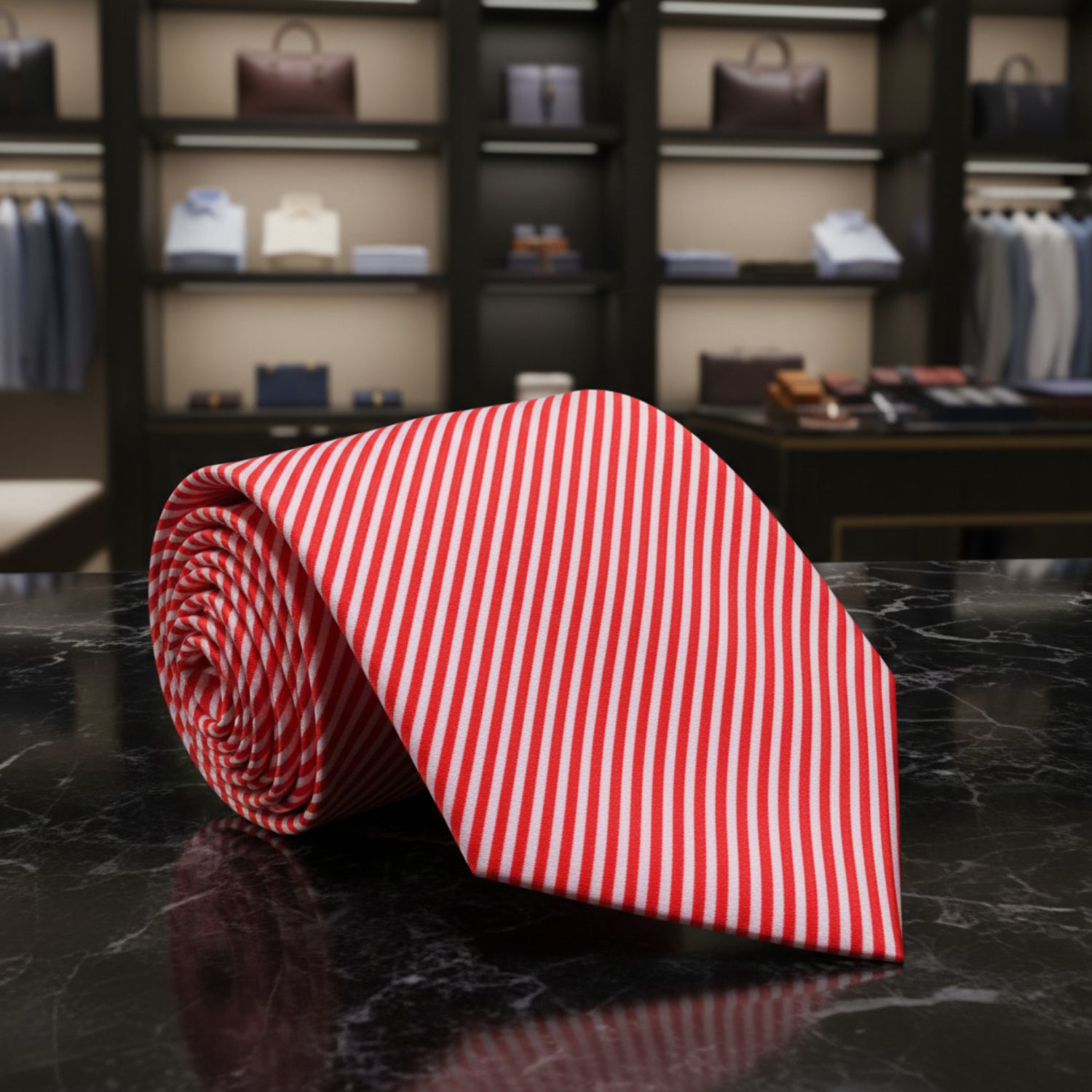 A Red, White Pinstripe Pattern Necktie