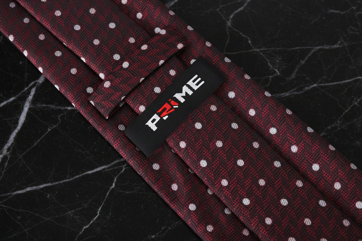 Deep Red Herringbone with Dots Necktie Keep