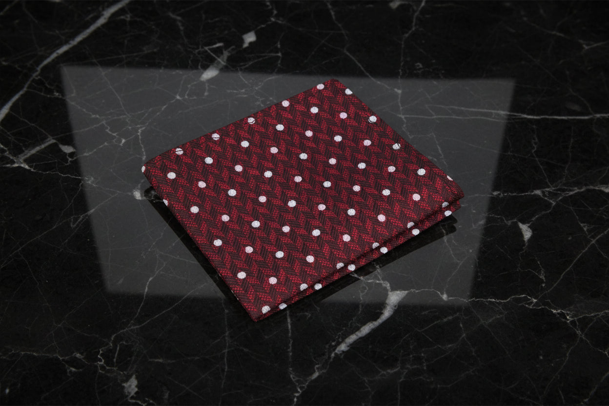 Deep Red with Light Grey Dots Pocket Square