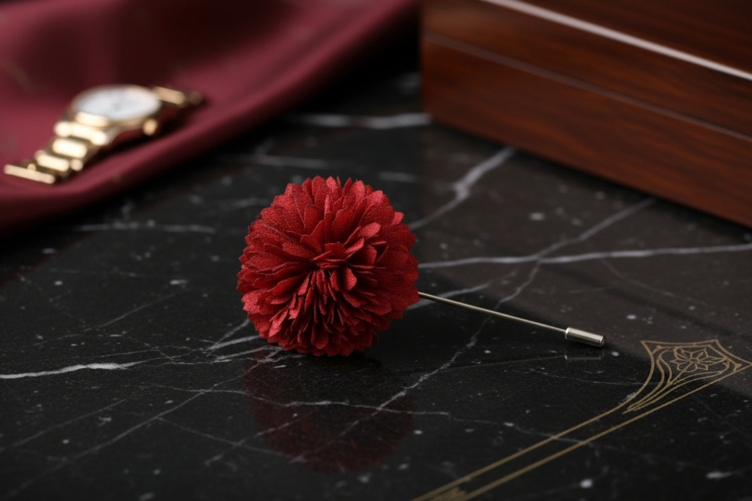 A Solid Red Colored Thin Petal Lapel Flower Burst
