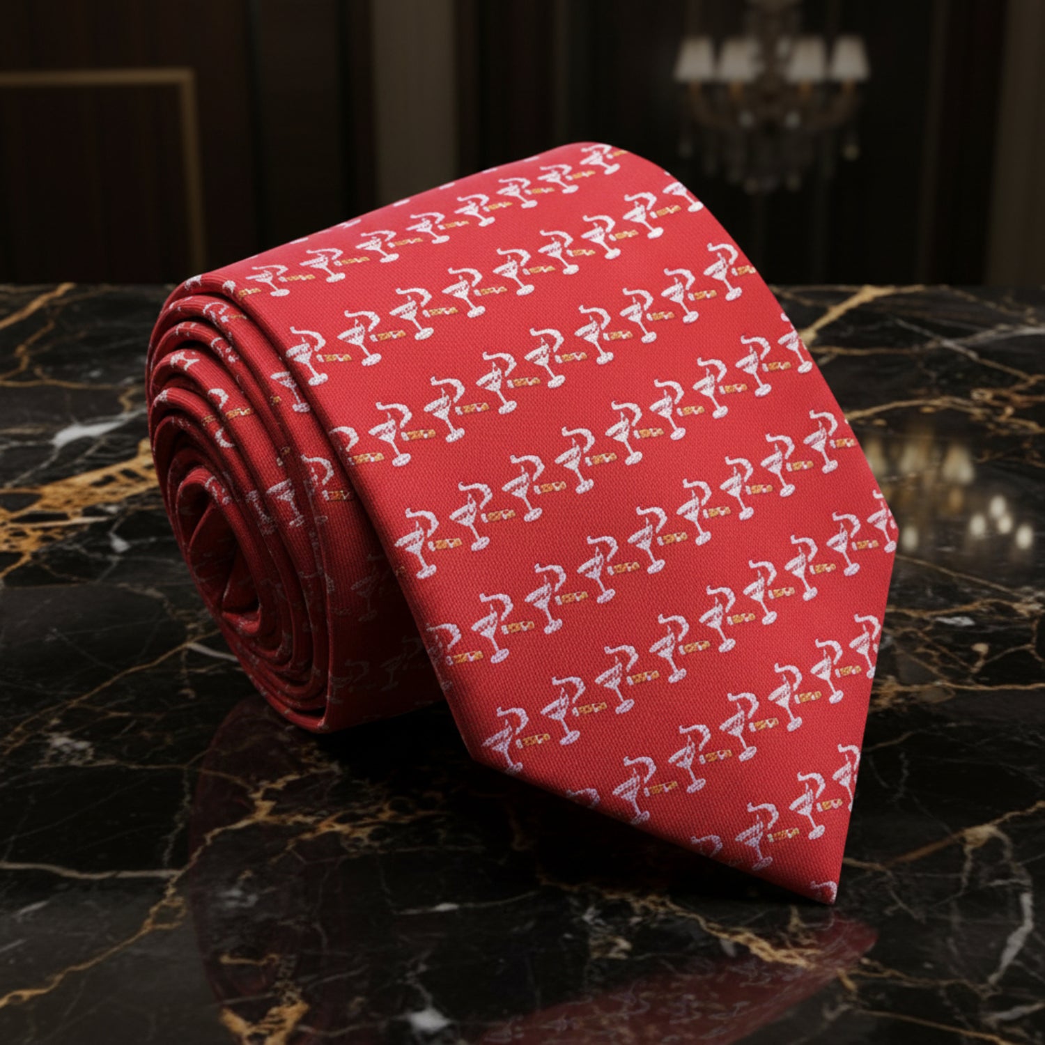 Red, White and Brown Martini Glass and Cigar Tie 