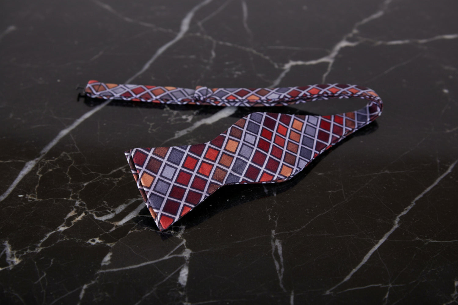 Untied: A Red, Orange, Grey Geometric Diamonds Pattern Self Tie Bow Tie