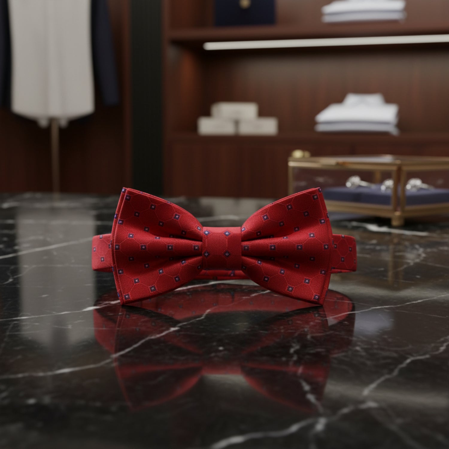 A Red, Black, White Color With Geometric and Small Check Pattern Kids Pre-Tied Bow Tie 